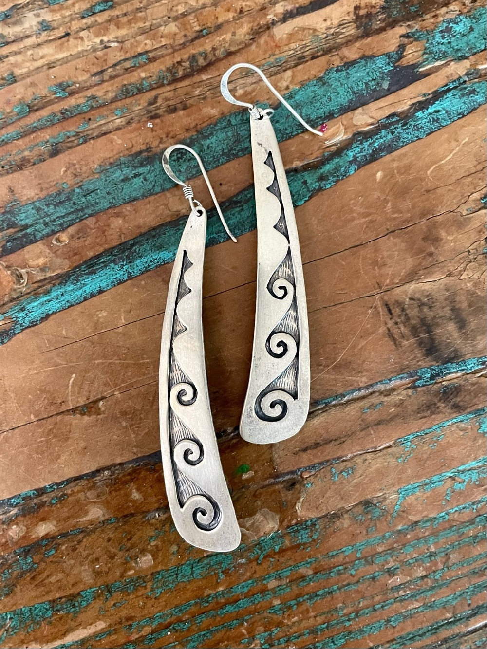 Sterling Silver Native American Hopi Large Wave Earrings *Unsigned